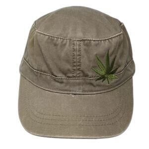 Concept One Army Cap Green One Size Hat Embroidered Marijuana Leaf Adjustable